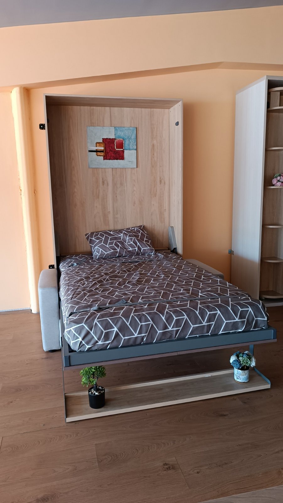 Вертикален смарт Компакт S кревет со софа и полица (Темен Орев) 5