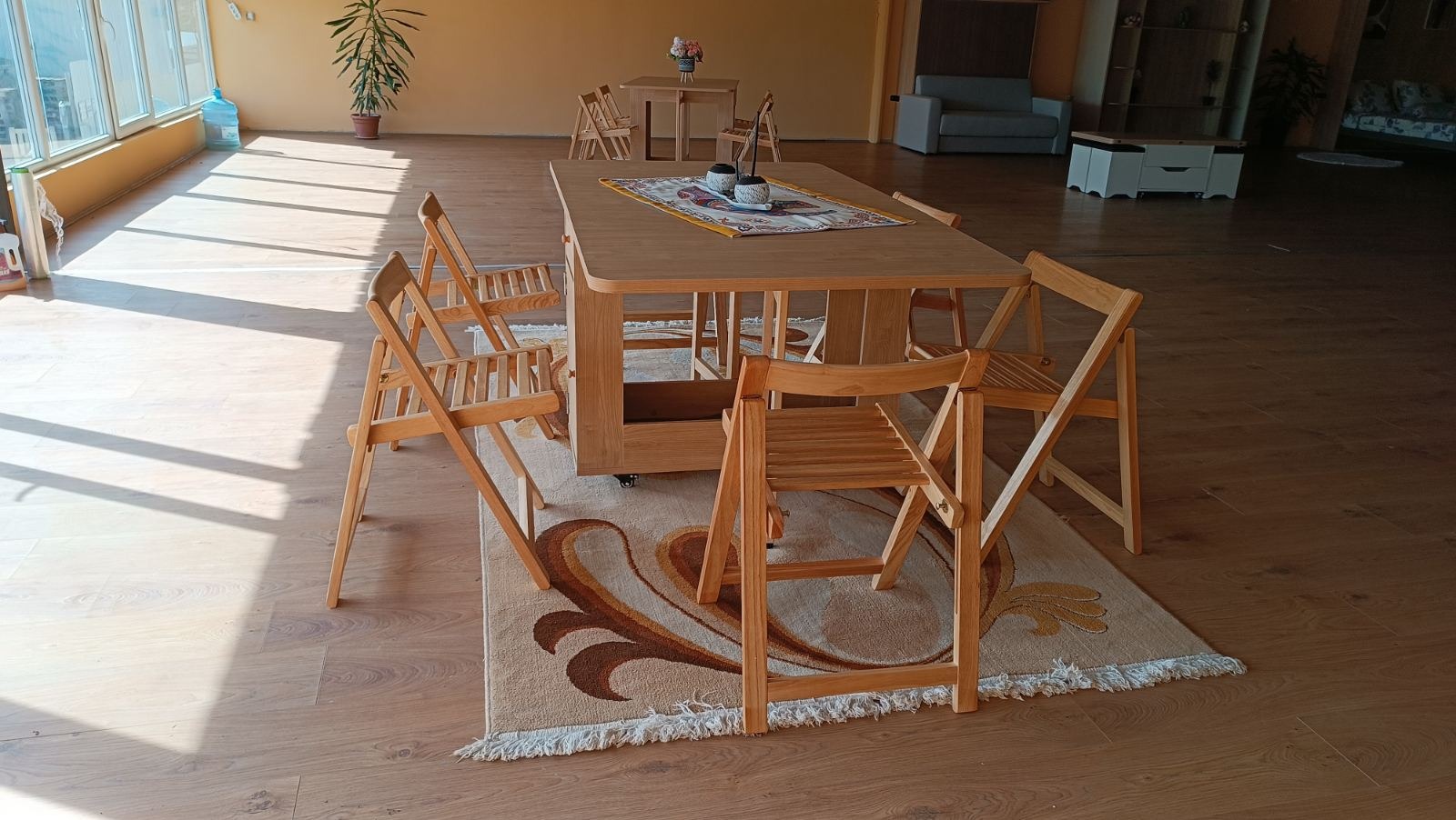 Склопувачка трпезариска маса + 6 столици компакт L (Светол даб) 2